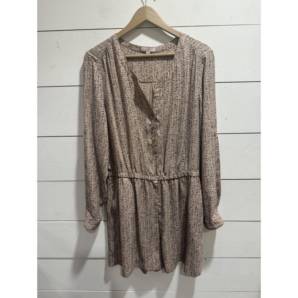 Ann Taylor Loft Romper Roll Tab Sleeve Tan/Black Neutral Large